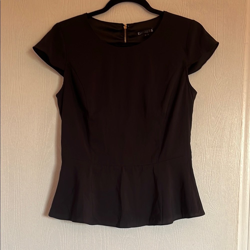 Express Black Cap Sleeve Peplum Blouse Small